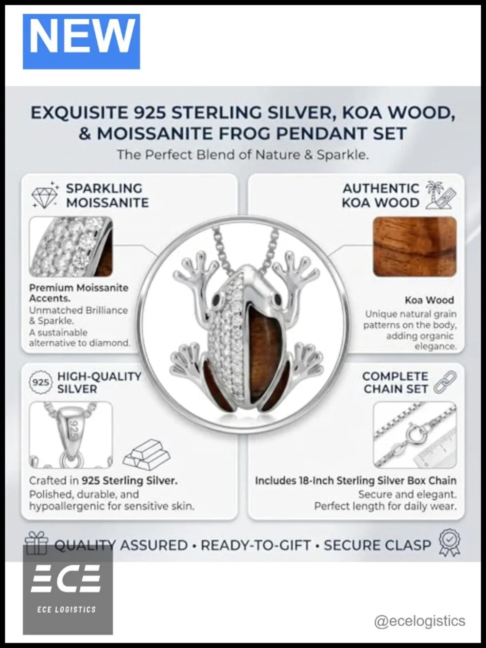 925 Sterling Silver Hawaiian Frog Pendant Necklace with Koa Wood or Blue Opal